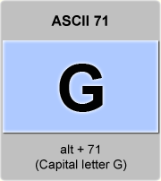 Ascii Code G Capital Letter G American Standard Code For Information Interchange The Complete Ascii Table Characters Letters Vowels With Accents Consonants Signs Symbols Numbers Capital Letter G Uppercase Ascii 71 Ascii Art