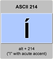 the ascii code 214 - Capital letter I with acute accent or I-acute 