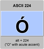the ascii code 224 - Capital letter O with acute accent or O-acute 