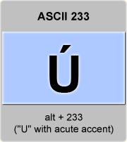 the ascii code 233 - Capital letter U with acute accent or U-acute 