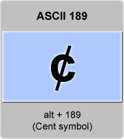 the ascii code 189 - Cent symbol 