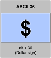 the ascii code 36 - Dollar sign 