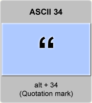 the ascii code 34 - Double quotes ; Quotation mark ; speech marks 