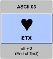 the ascii code 3 - End of Text, hearts card suit 