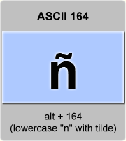 the ascii code 164 - eñe, enie, spanish letter enye, lowercase n with tilde 