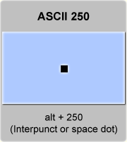 the ascii code 250 - Interpunct or space dot 