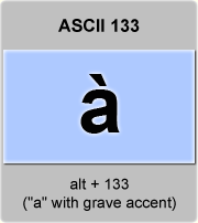 the ascii code 133 - letter a with grave accent 