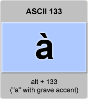 Ascii Code Letter A With Grave Accent American Standard Code For Information Interchange The Complete Ascii Table Characters Letters Vowels With Accents Consonants Signs Symbols Numbers Letter A Grave Accent Lowercase Ascii 133 Ascii Art