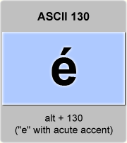 the ascii code 130 - letter e with acute accent or e-acute 