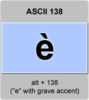 the ascii code 138 - letter e with grave accent 