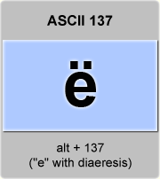 the ascii code 137 - letter e with umlaut or diaeresis ; e-umlauts 