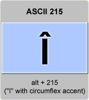 the ascii code 215 - Letter I with circumflex accent or I-circumflex 