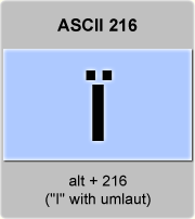 the ascii code 216 - Letter I with umlaut or diaeresis ; I-umlaut 