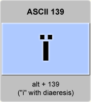 the ascii code 139 - letter i with umlaut or diaeresis ; i-umlaut 