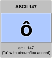 the ascii code 147 - letter o with circumflex accent or o-circumflex 