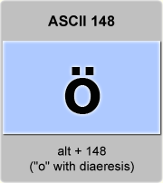 the ascii code 148 - letter o with umlaut or diaeresis ; o-umlaut 