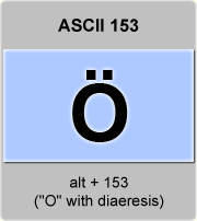 the ascii code 153 - Letter O with umlaut or diaeresis ; O-umlaut 