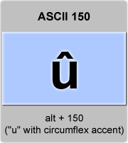 the ascii code 150 - letter u with circumflex accent or u-circumflex 