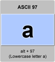 the ascii code 97 - Lowercase letter a , minuscule a 