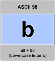 the ascii code 98 - Lowercase letter b , minuscule b 