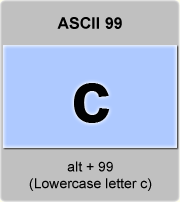 the ascii code 99 - Lowercase letter c , minuscule c 