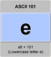 the ascii code 101 - Lowercase letter e , minuscule e 