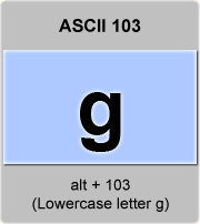 the ascii code 103 - Lowercase letter g , minuscule g 