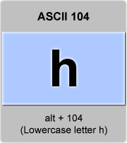 the ascii code 104 - Lowercase letter h , minuscule h 