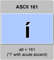 the ascii code 161 - Lowercase letter i with acute accent or i-acute 