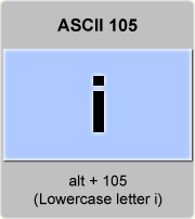 the ascii code 105 - Lowercase letter i , minuscule i 