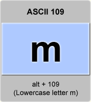 the ascii code 109 - Lowercase letter m , minuscule m 