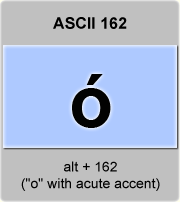 the ascii code 162 - Lowercase letter o with acute accent or o-acute 