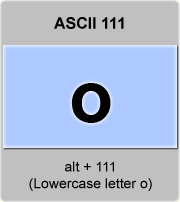 the ascii code 111 - Lowercase letter o , minuscule o 