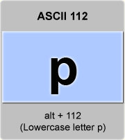 the ascii code 112 - Lowercase letter p , minuscule p 