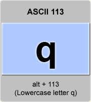 the ascii code 113 - Lowercase letter q , minuscule q 