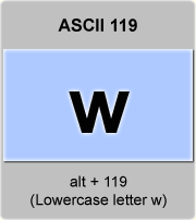 the ascii code 119 - Lowercase letter w , minuscule w 