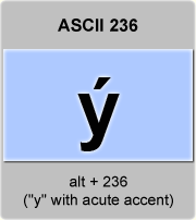 the ascii code 236 - Lowercase letter y with acute accent 