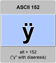 the ascii code 152 - Lowercase letter y with diaeresis 