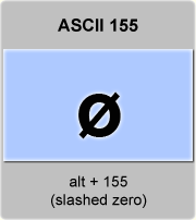 the ascii code 155 - Lowercase slashed zero or empty set 