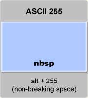 the ascii code 255 - Non-breaking space or no-break space 