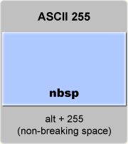 ASCII code Non-breaking space or no-break space, American Standard