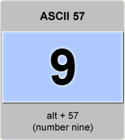 the ascii code 57 - number nine 