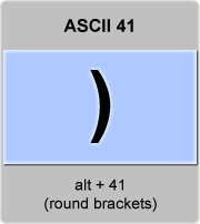 the ascii code 41 - parentheses or round brackets, closing parentheses 