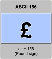 the ascii code 156 - Pound sign ; symbol for the pound sterling 