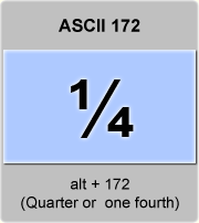 the ascii code 172 - Quarter, one fourth 