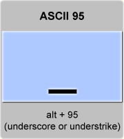 ASCII code underscore understrike underbar or low line