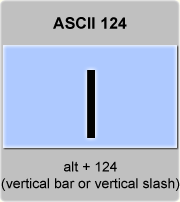 the ascii code 124 - vertical-bar, vbar, vertical line or vertical slash 