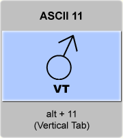the ascii code 11 - Vertical Tab, male symbol, symbol for Mars 