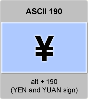 the ascii code 190 - YEN and YUAN sign 